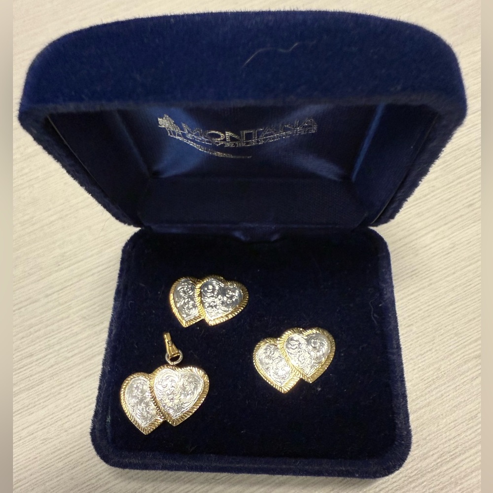Montana Silversmith heart earrings and charm set